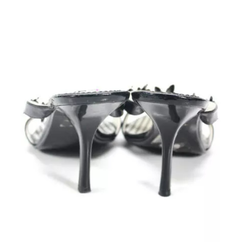 STEVE MADDEN BLACK WHITE PATENT FLOWER SANDALS 7.5 - Picture 3 of 5